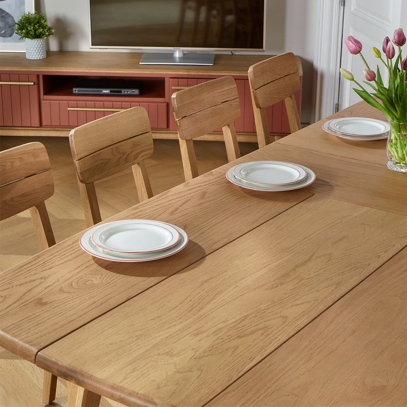 Table à manger extensible LUCETTE -  Style contemporain en chêne massif, 2 rallonges, 6/10 couverts