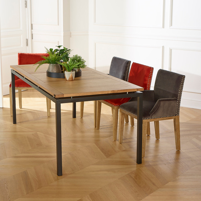 Fauteuil de table KENZA - Style moderne en bois massif et velours, 1 place