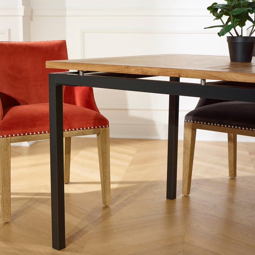Fauteuil de table KENZA - Style moderne en bois massif et velours, 1 place