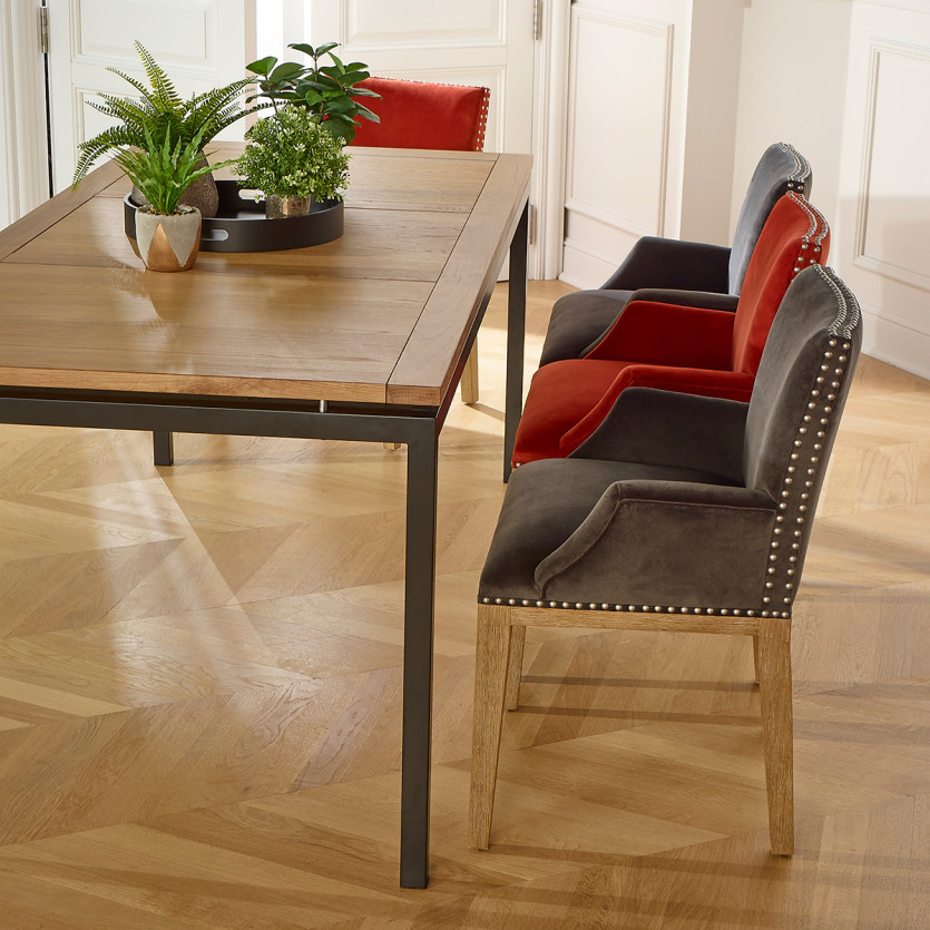 Fauteuil de table KENZA - Style moderne en bois massif et velours, 1 place