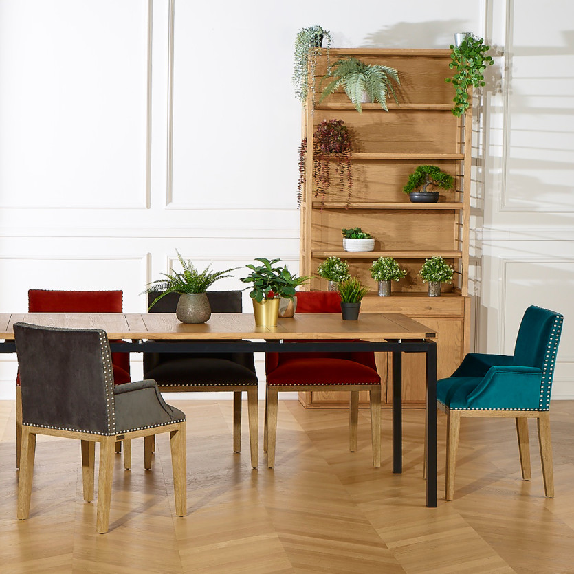 Fauteuil de table KENZA - Style moderne en bois massif et velours, 1 place