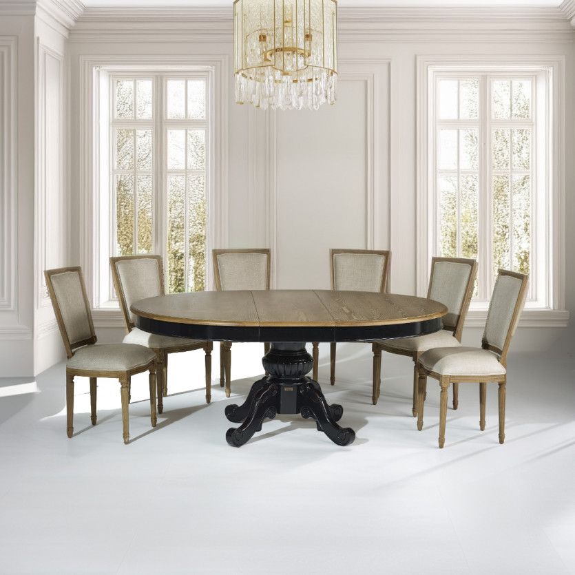 AMBOISE - Mesa de comedor extensible estilo shabby chic, tablero de roble, 6 / 8 comensales