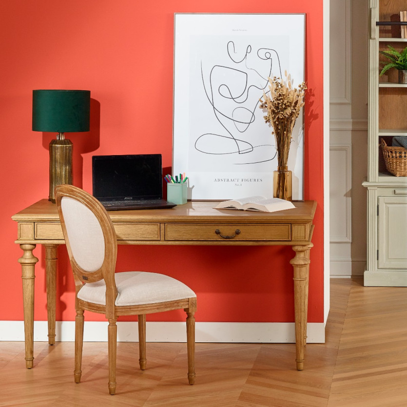 Bureau YVAN - Style shabby chic en chêne, 2 tiroirs, bois certifié FSC®