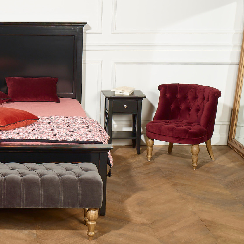 VANESSA - Chevet style classique, pied en pin massif, 1 tiroir, 1 tablette