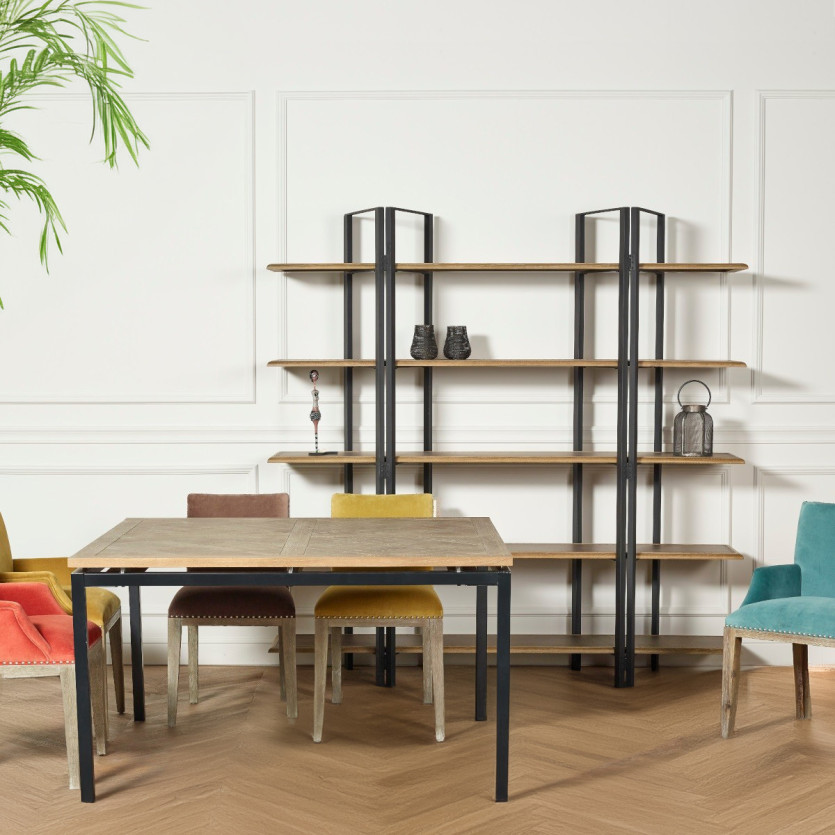 ZAZIE – Table salle à manger style industriel en bois et métal, 8 couverts, bois certifié FSC®
