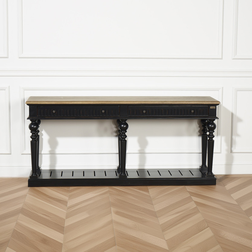 Console AUDE - Style shabby chic, plateau en chêne, 2 tiroirs - Bois certifié FSC®