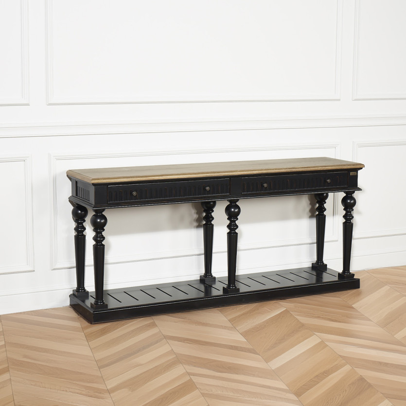Console AUDE - Style shabby chic, plateau en chêne, 2 tiroirs - Bois certifié FSC®