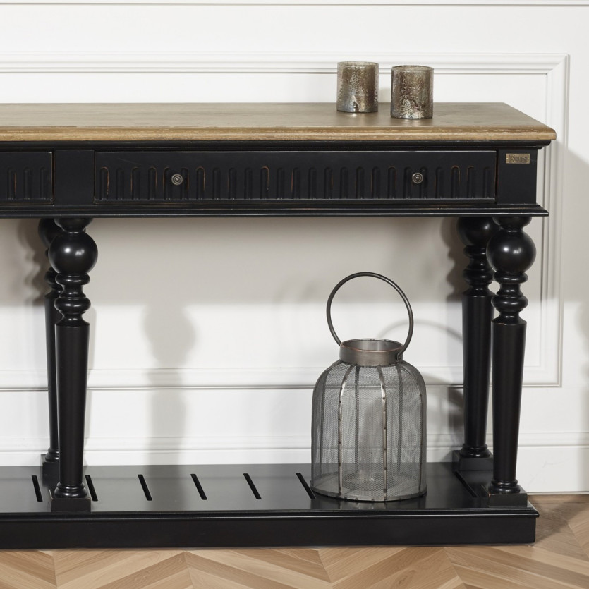 Console AUDE - Style shabby chic, plateau en chêne, 2 tiroirs - Bois certifié FSC®