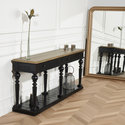 Console AUDE - Style shabby chic, plateau en chêne, 2 tiroirs - Bois certifié FSC®