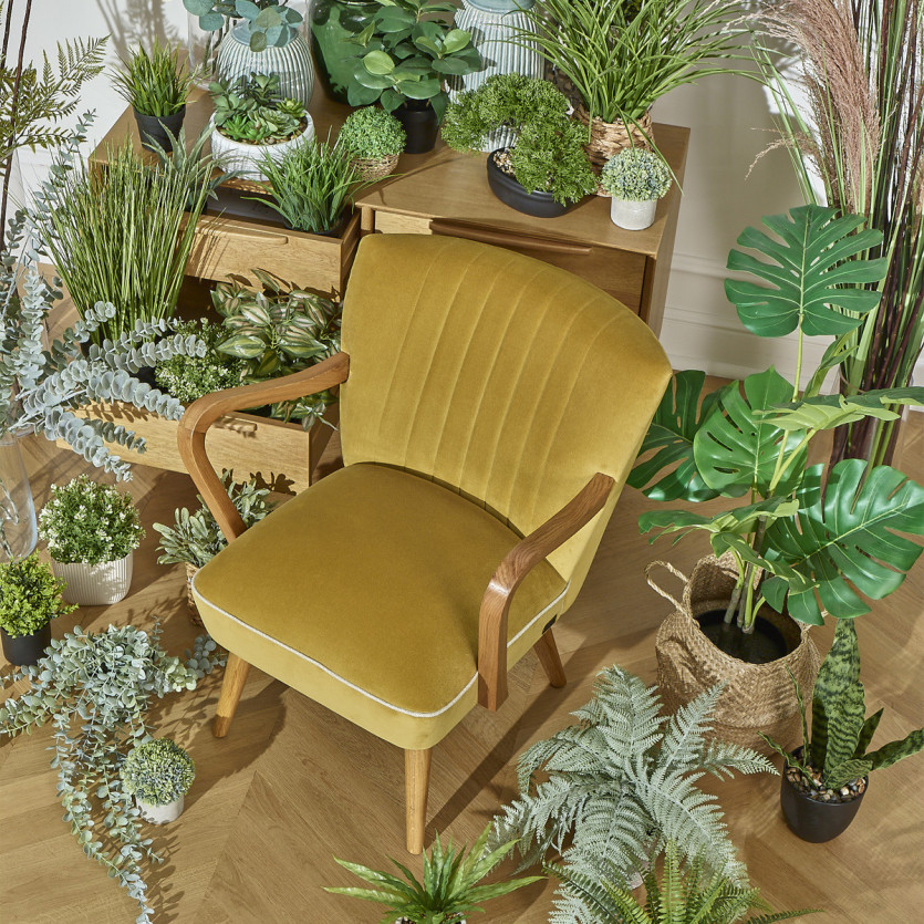 Fauteuil  SIXTY - Style scandinave, en velours et bois massif, bois certifié FSC®
