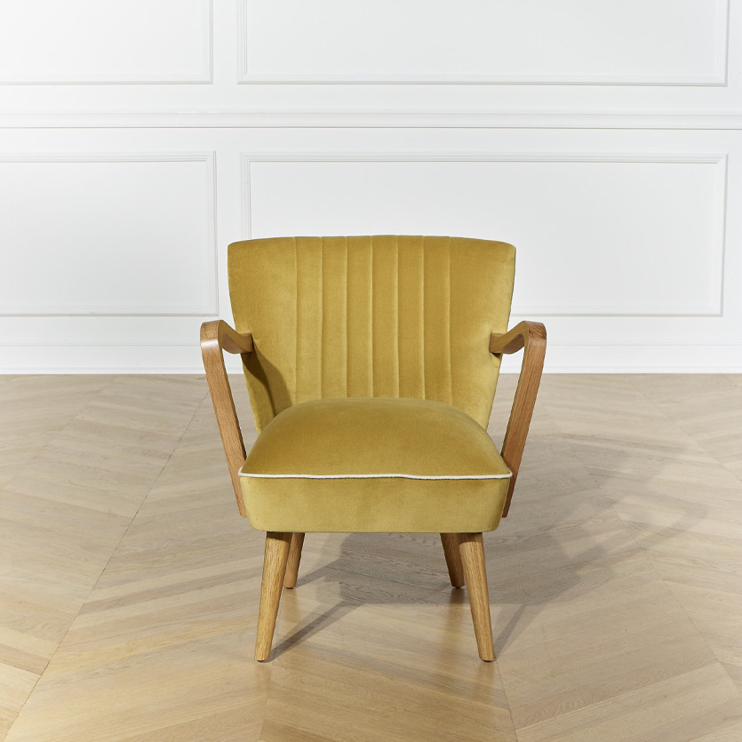 Fauteuil  SIXTY - Style scandinave, en velours et bois massif, bois certifié FSC®