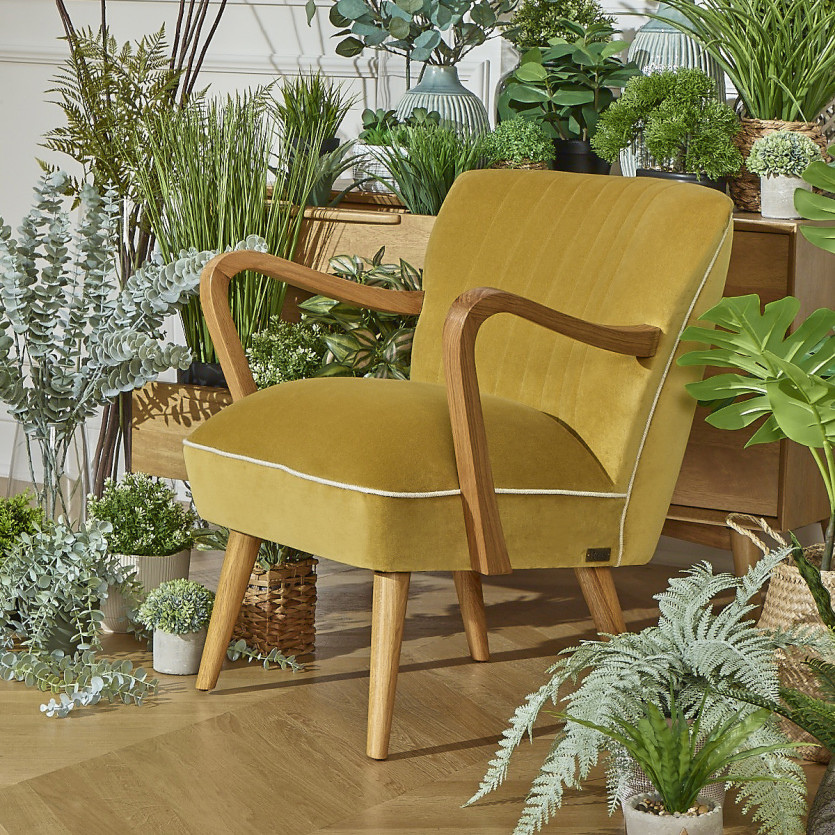 Fauteuil  SIXTY - Style scandinave, en velours et bois massif, bois certifié FSC®