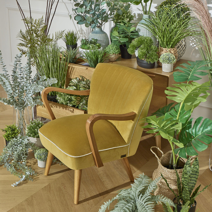 Fauteuil  SIXTY - Style scandinave, en velours et bois massif, bois certifié FSC®
