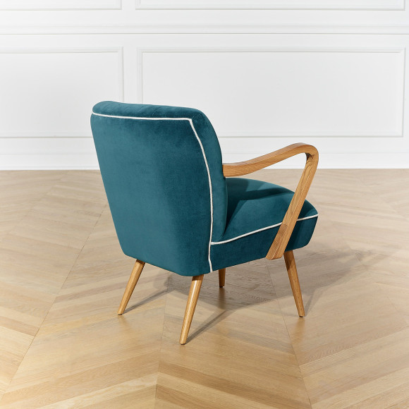 SIXTY Armchair - Scandinavian style, in velvet and solid wood, FSC® certified wood