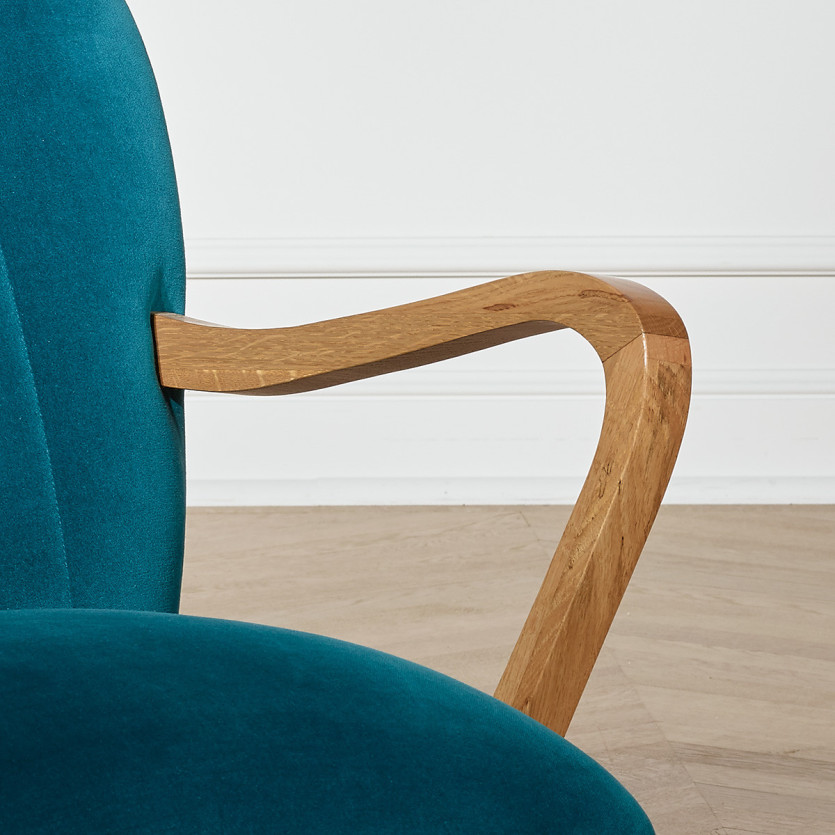 Fauteuil  SIXTY - Style scandinave, en velours et bois massif, bois certifié FSC®