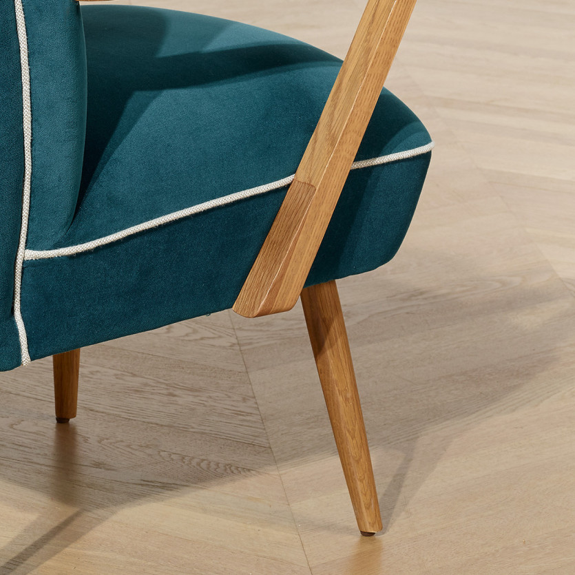 Fauteuil  SIXTY - Style scandinave, en velours et bois massif, bois certifié FSC®