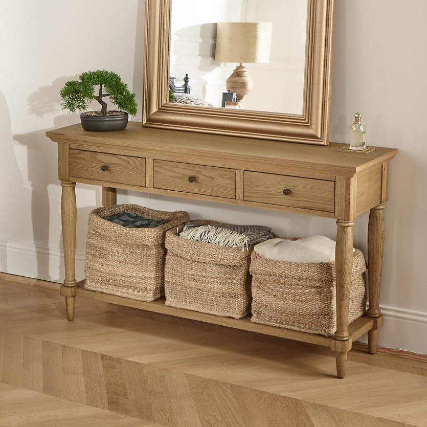 EDINBURGH Console - Shabby chic style in oak, 3 drawers, 1 shelf