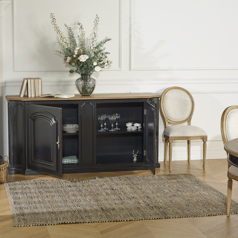 ELISABETH – Buffet style shabby chic, plateau en chêne, 2 portes, 2 tablettes, bois certifié FSC®
