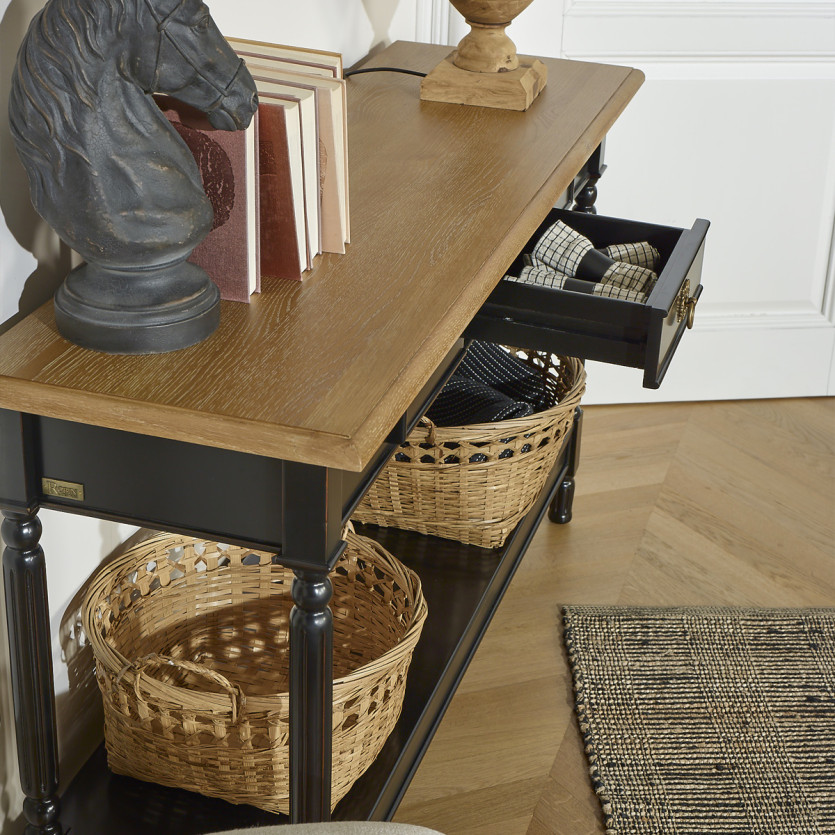 Console MARKUS – Style shabby chic, plateau en chêne, 1 tiroir, bois certifié FSC®