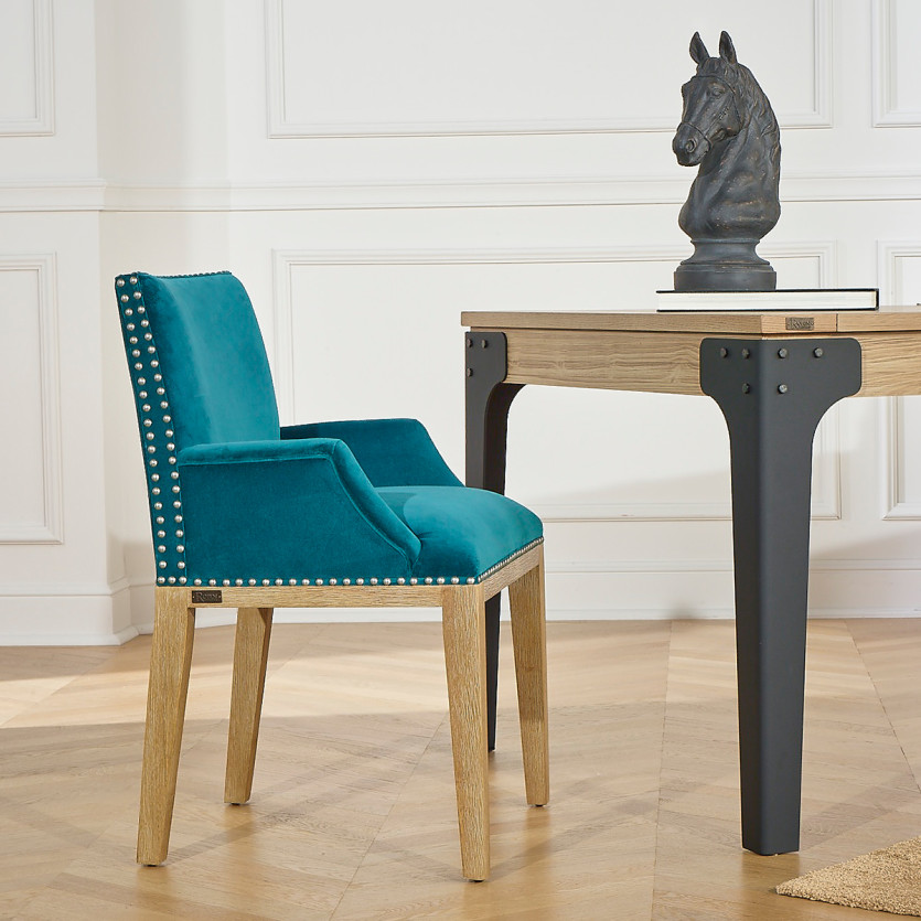 Table à manger SEATTLE - Style industriel, 10/12 couverts, plateau en chêne, bois certifié FSC®