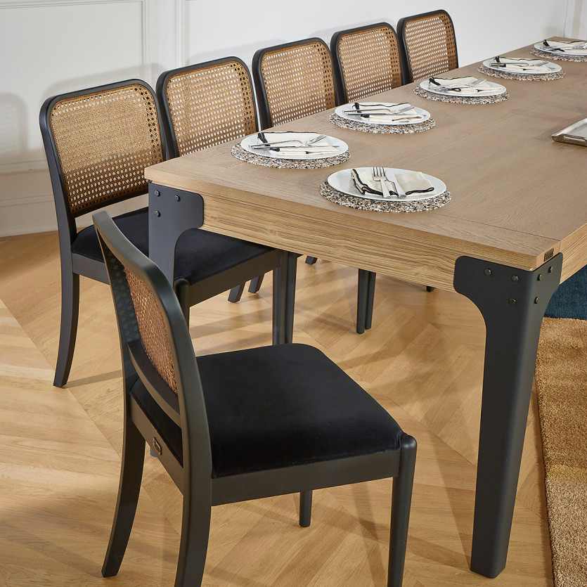 ARTHUR – Lot de 2 chaises style contemporain en bois massif et cannage, bois certifié FSC®