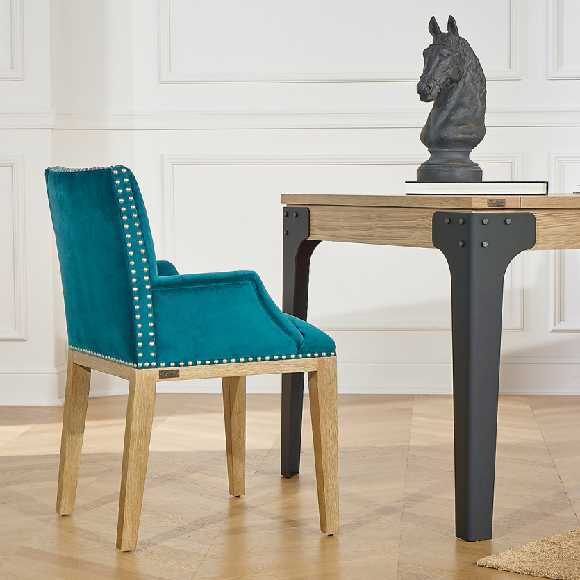 IANA - Silla de mesa de diseño en madera maciza y tela de terciopelo, madera certificada FSC®, 1 plaza