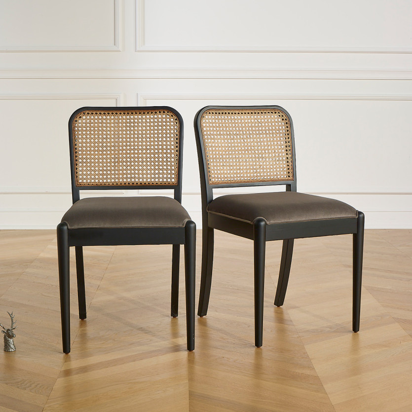 ARTHUR – Lot de 2 chaises style contemporain en bois massif et cannage, bois certifié FSC®