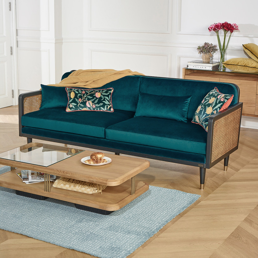 RANDY coffee table - Contemporary style in oak and glass, double shelf