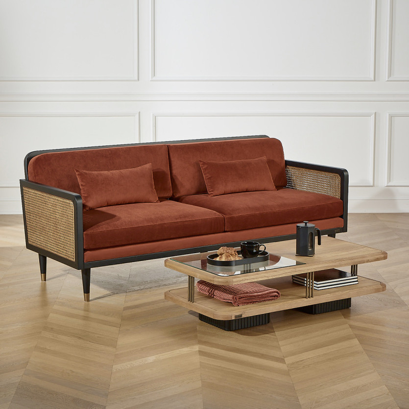RANDY coffee table - Contemporary style in oak and glass, double shelf