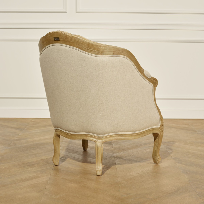 Fauteuil bergère ALEXANDRE - Style classique en bois massif et lin, 1 place, bois certifié FSC®