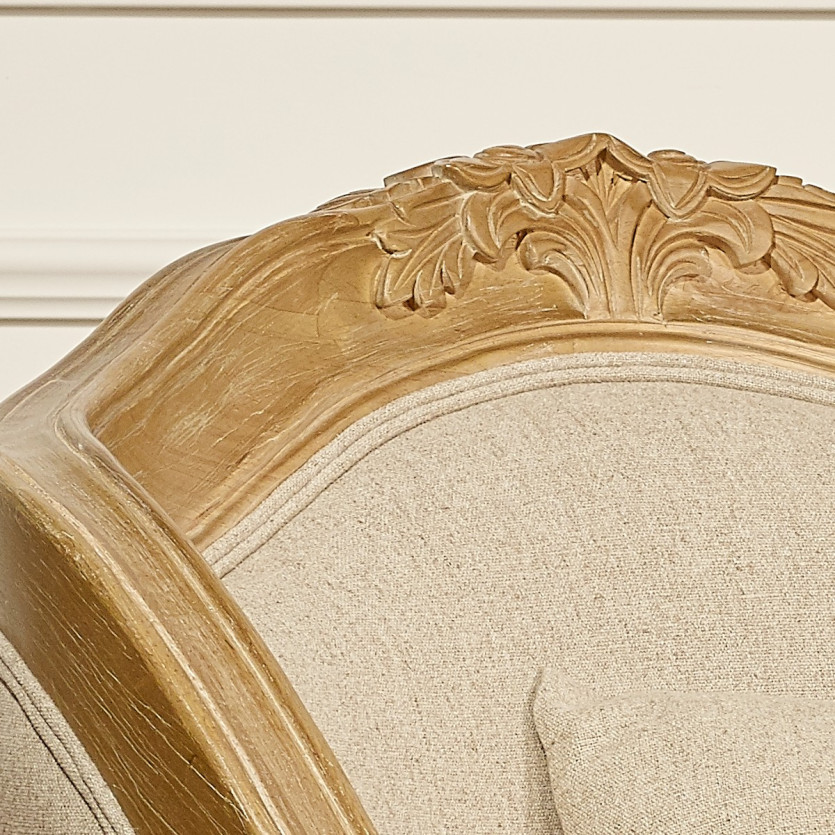 Fauteuil bergère ALEXANDRE - Style classique en bois massif et lin, 1 place, bois certifié FSC®