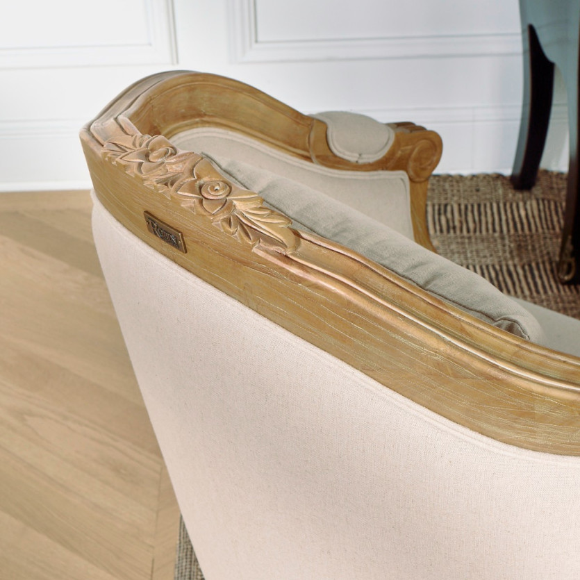 Fauteuil bergère ALEXANDRE - Style classique en bois massif et lin, 1 place, bois certifié FSC®