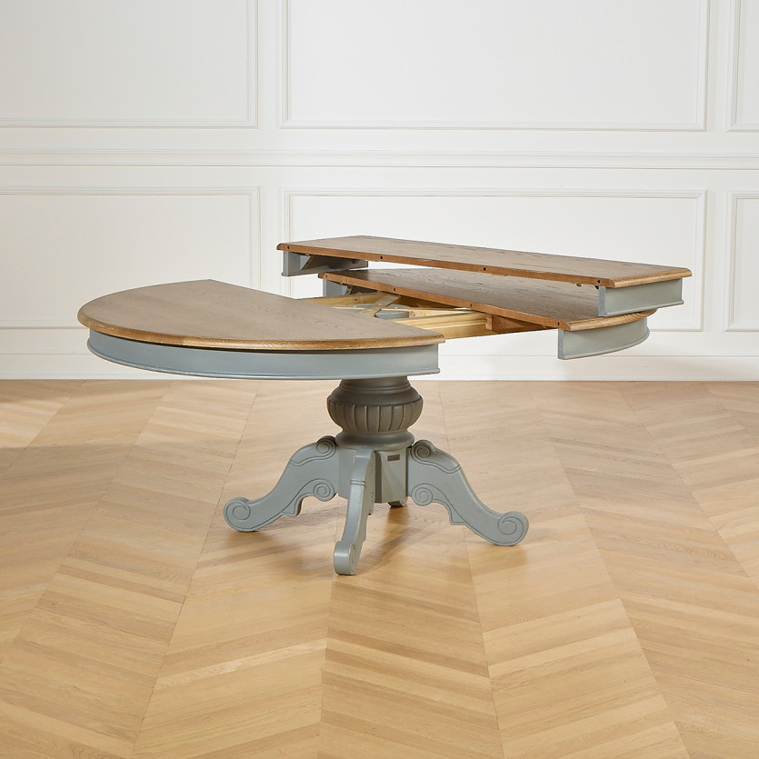 Mesa de jantar extensível AMBOISE - Estilo clássico, pés cinza rato, 6/8 lugares