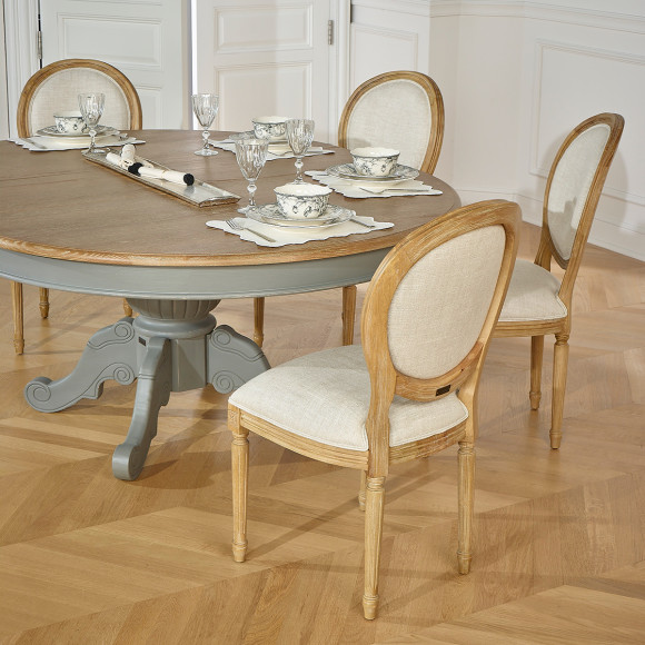 Table de repas extensible AMBOISE - Style classique, pieds gris souris, 6/8 couverts