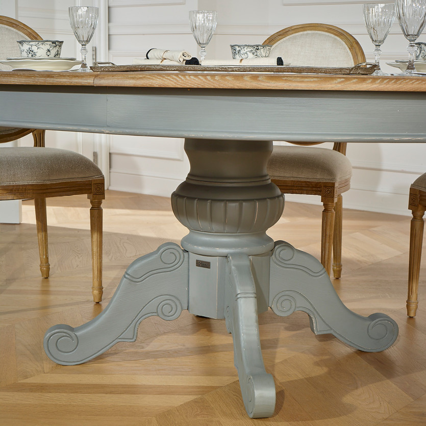 Table de repas extensible AMBOISE - Style classique, pieds gris souris, 6/8 couverts