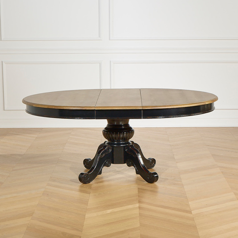 Table de repas extensible AMBOISE - Style classique, pieds noirs, 6/8 couverts