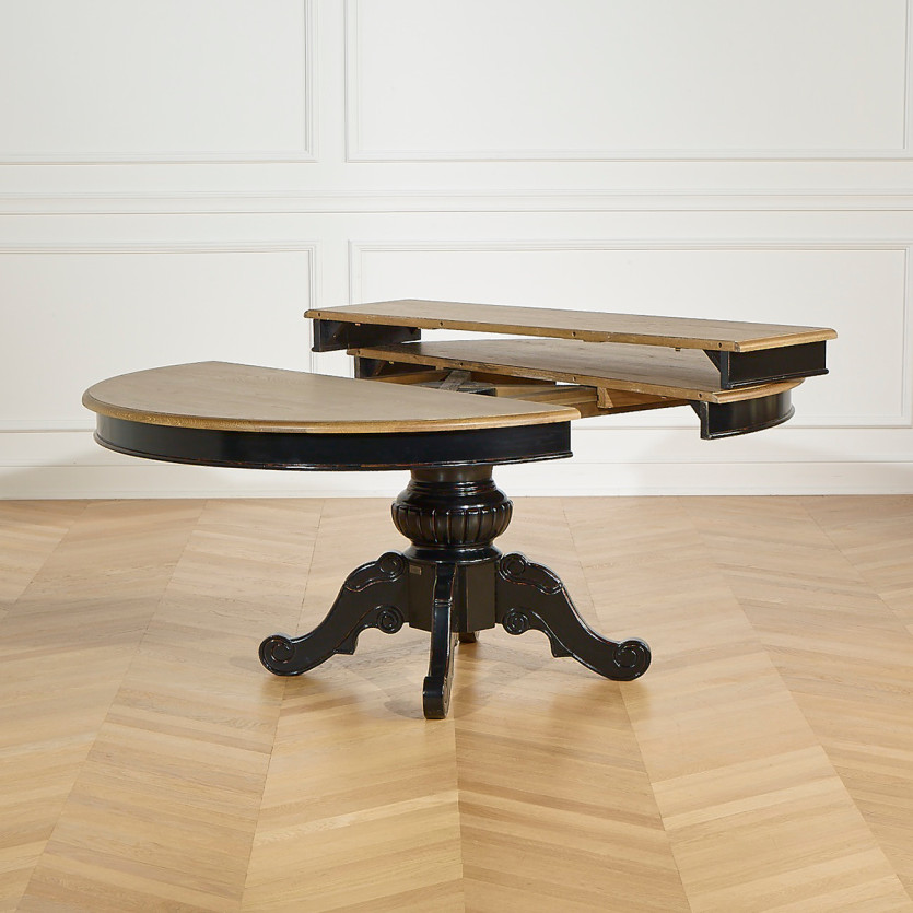 AMBOISE - Mesa de comedor extensible estilo shabby chic, tablero de roble, 6 / 8 comensales