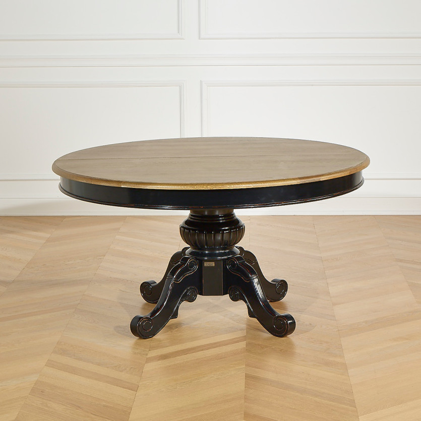 Table de repas extensible AMBOISE - Style classique, pieds noirs, 6/8 couverts