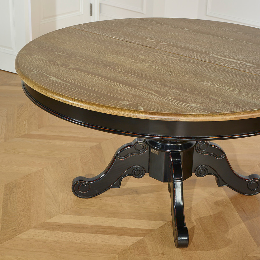 AMBOISE - Mesa de comedor extensible estilo shabby chic, tablero de roble, 6 / 8 comensales