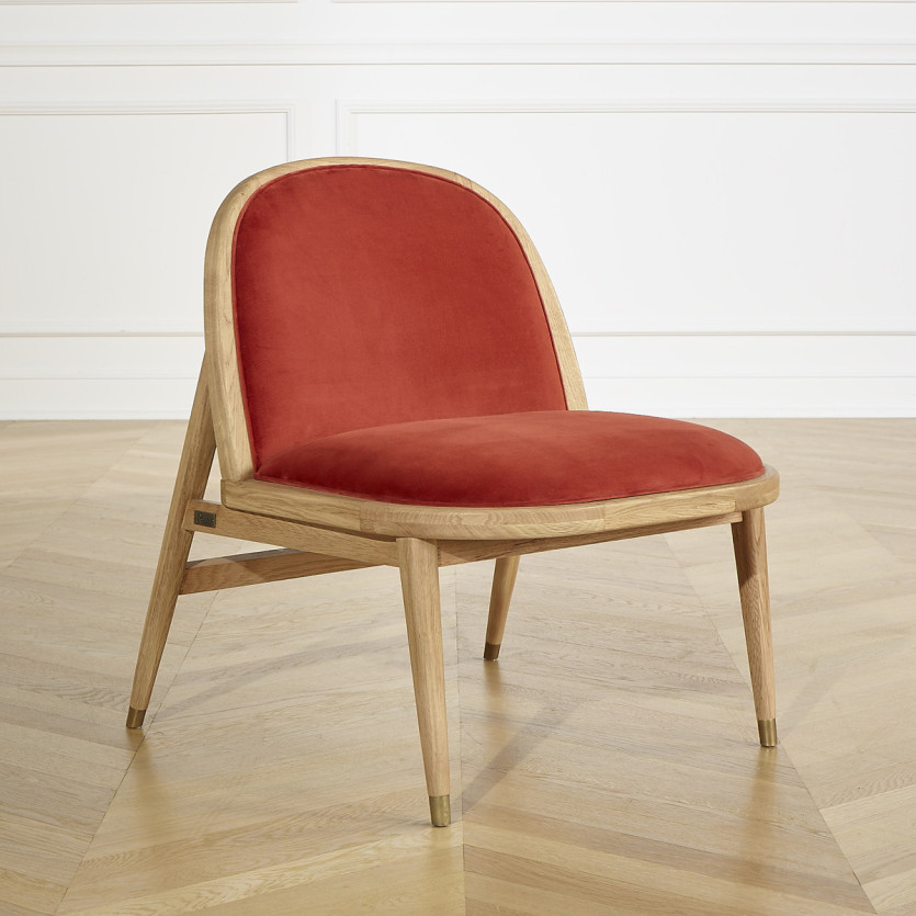 Fauteuil SUZETTE - Style vintage en bois massif et velours, 1 place
