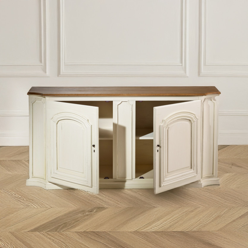ELISABETH – Buffet style shabby chic, plateau en chêne, 2 portes, 2 tablettes, bois certifié FSC®