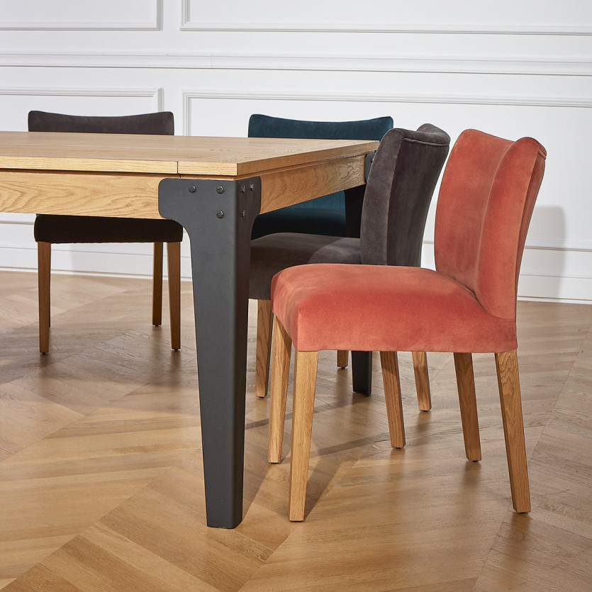 MELANIA - Lot de 2 chaises style moderne en bois massif et tissu velours