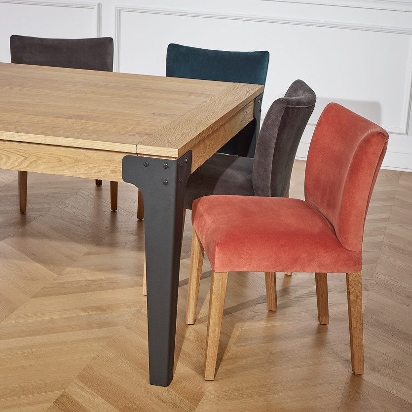 MELANIA - Lot de 2 chaises style moderne en bois massif et tissu velours