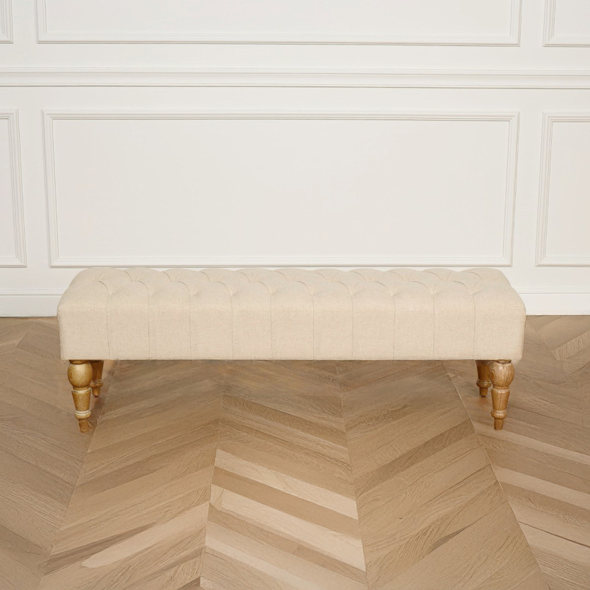 Bankje voor het voeteneinde van het bed JANE - Shabby chic stijl, van hout en gestoffeerd, 150 cm