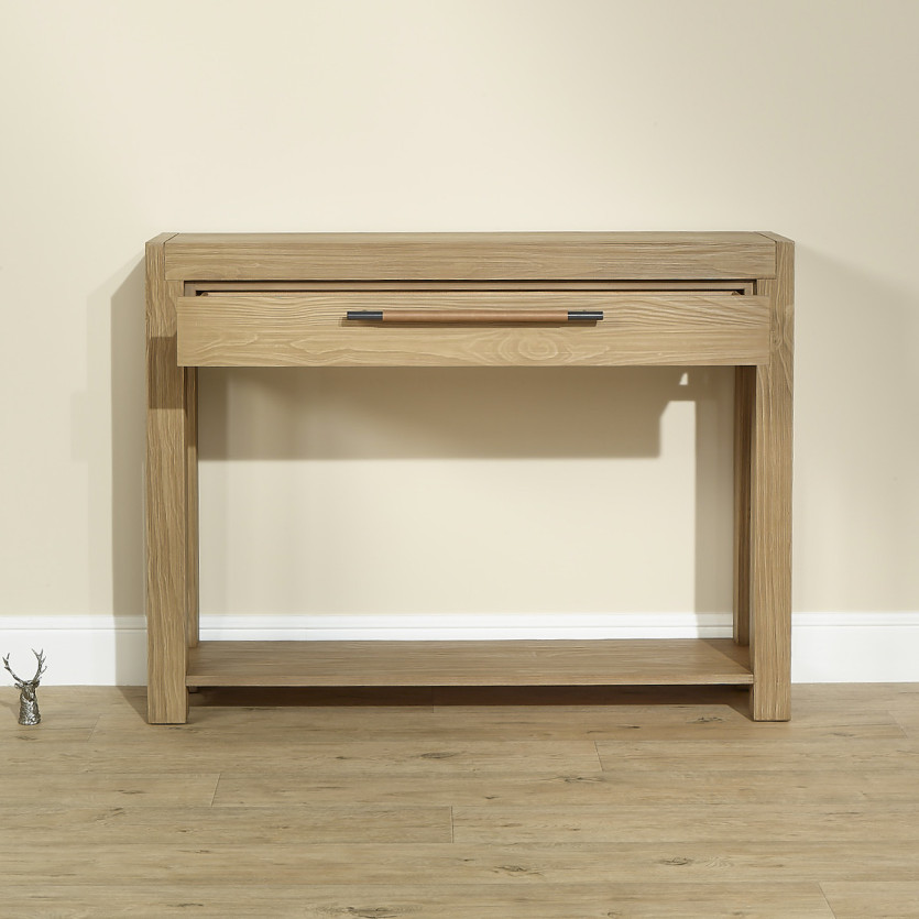 Consola MEGÈVE – Estilo contemporáneo en madera maciza, 1 cajón, madera certificada FSC®