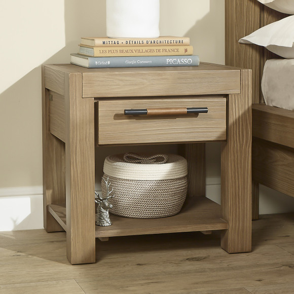 MEGÈVE - Designer bedside table in solid wood, 1 drawer, FSC® certified wood
