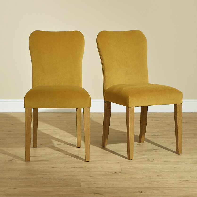 JOËL - Lot de 2 chaises contemporaines en bois massif et velours, bois certifié FSC®