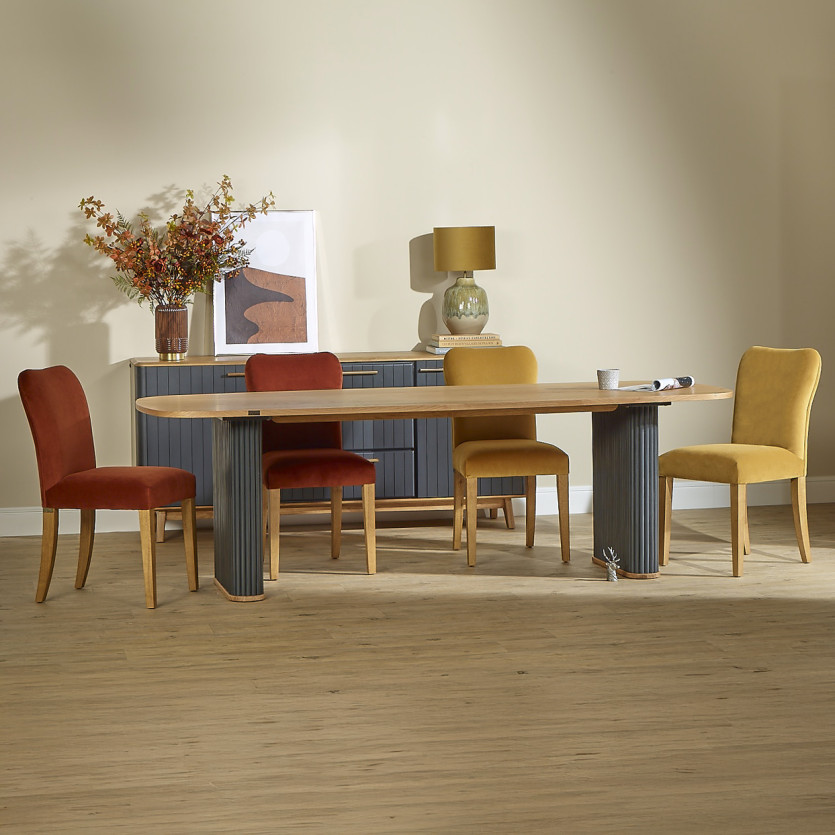 JOËL - Lot de 2 chaises contemporaines en bois massif et velours, bois certifié FSC®
