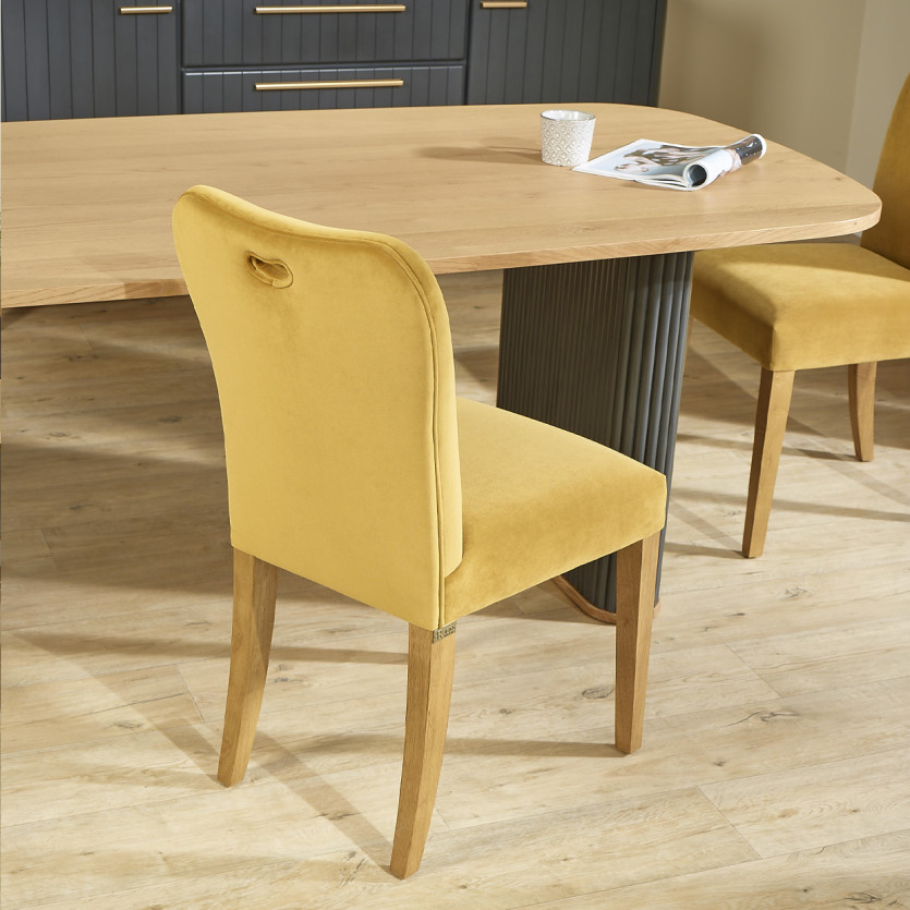 JOËL - Lot de 2 chaises contemporaines en bois massif et velours, bois certifié FSC®