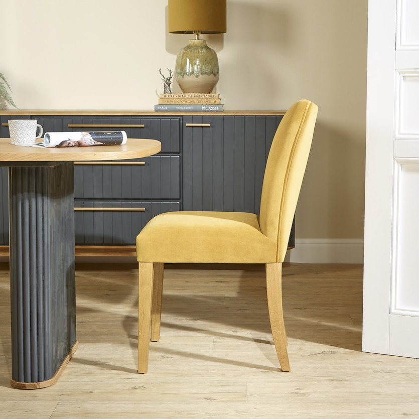 JOËL - Lot de 2 chaises contemporaines en bois massif et velours, bois certifié FSC®